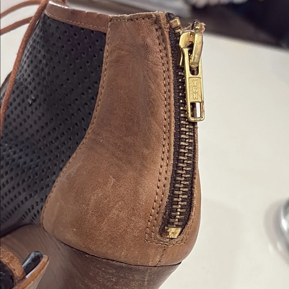Relance Brown and Black Wedge Open Tor Ankle Boots